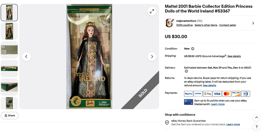 eBay SOLD Mattel 2001 Barbie Collector Edition Princess Dolls of the World Ireland